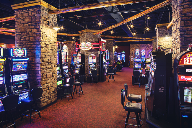 Choctaw Casino Idabel interior view with illuminated signage and slot machines
