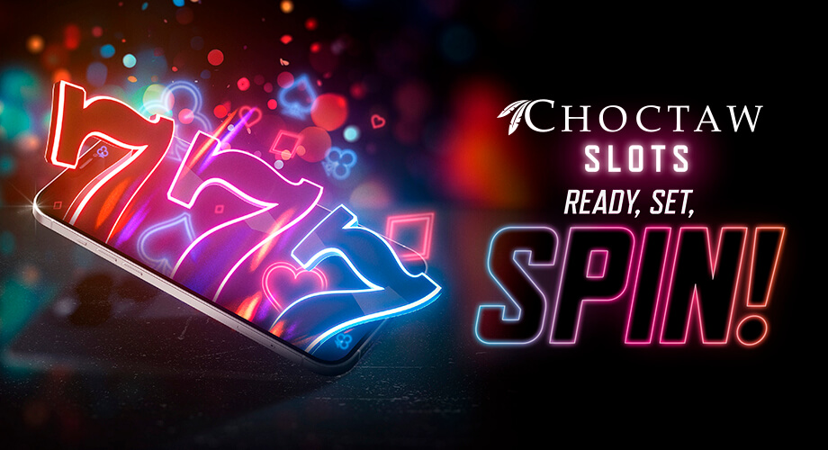 Choctaw Slots app with neon 777 symbols.
