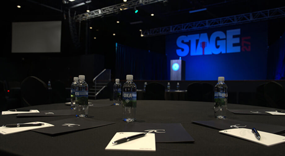 Table with OKA water at Choctaw Casino & Resort - Grant meeting room