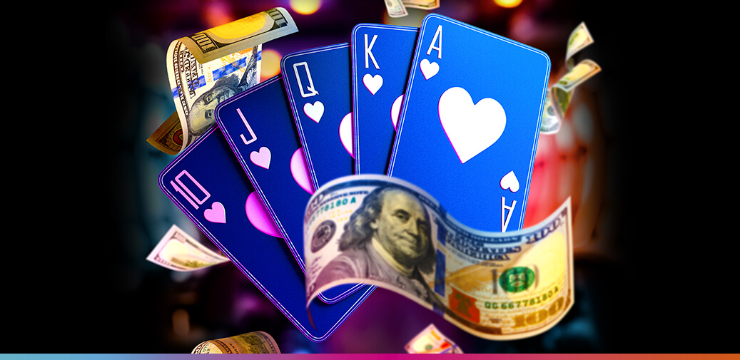 Playing cards surrounded by money